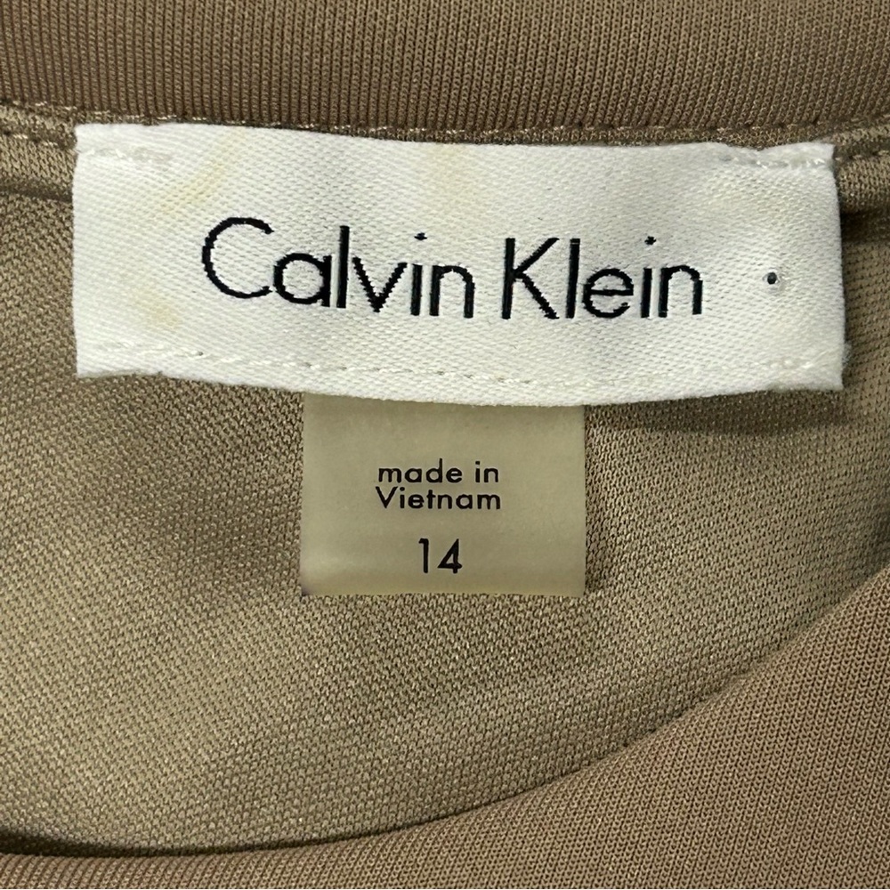Calvin Klein Sleeveless Sheath Dress Size 14 Ruched Stretch Floral Lace Taupe - Picture 13 of 14